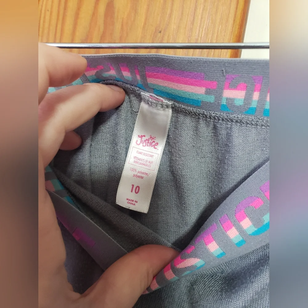 Justice Girls Gray Joggers Sweatpants with Pastel Rainbow Stripes 10